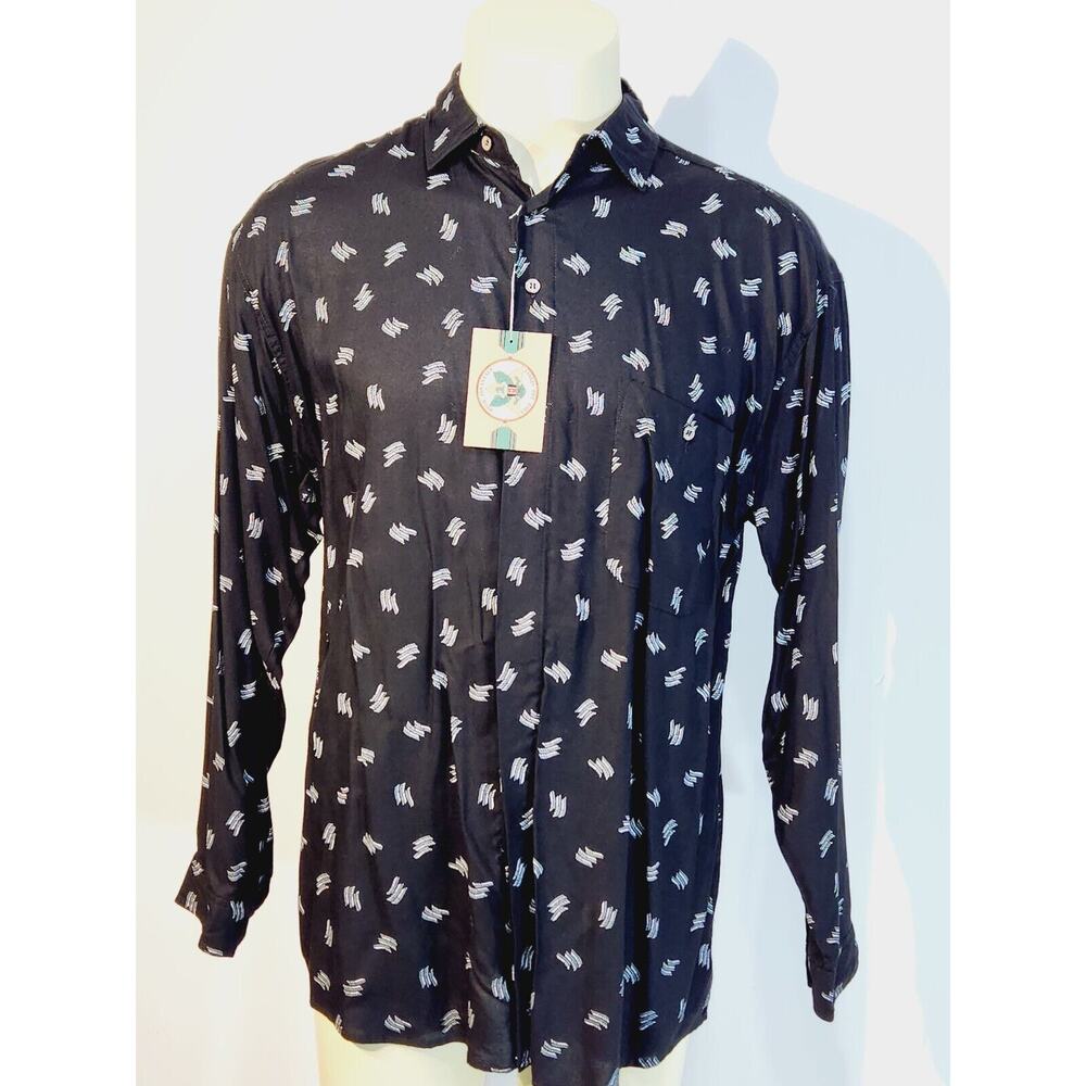 Vintage Mens High Advantage Free The Spirit Black Button Down Shirt NEW Large